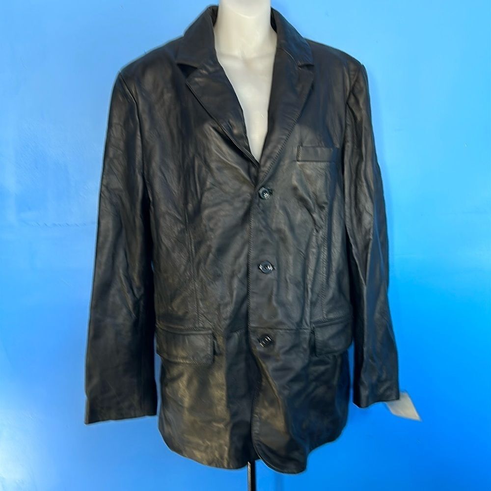 Alfani Men’s Black Leather Jacket Size 42R –Classic Front Coat Stylish Coat